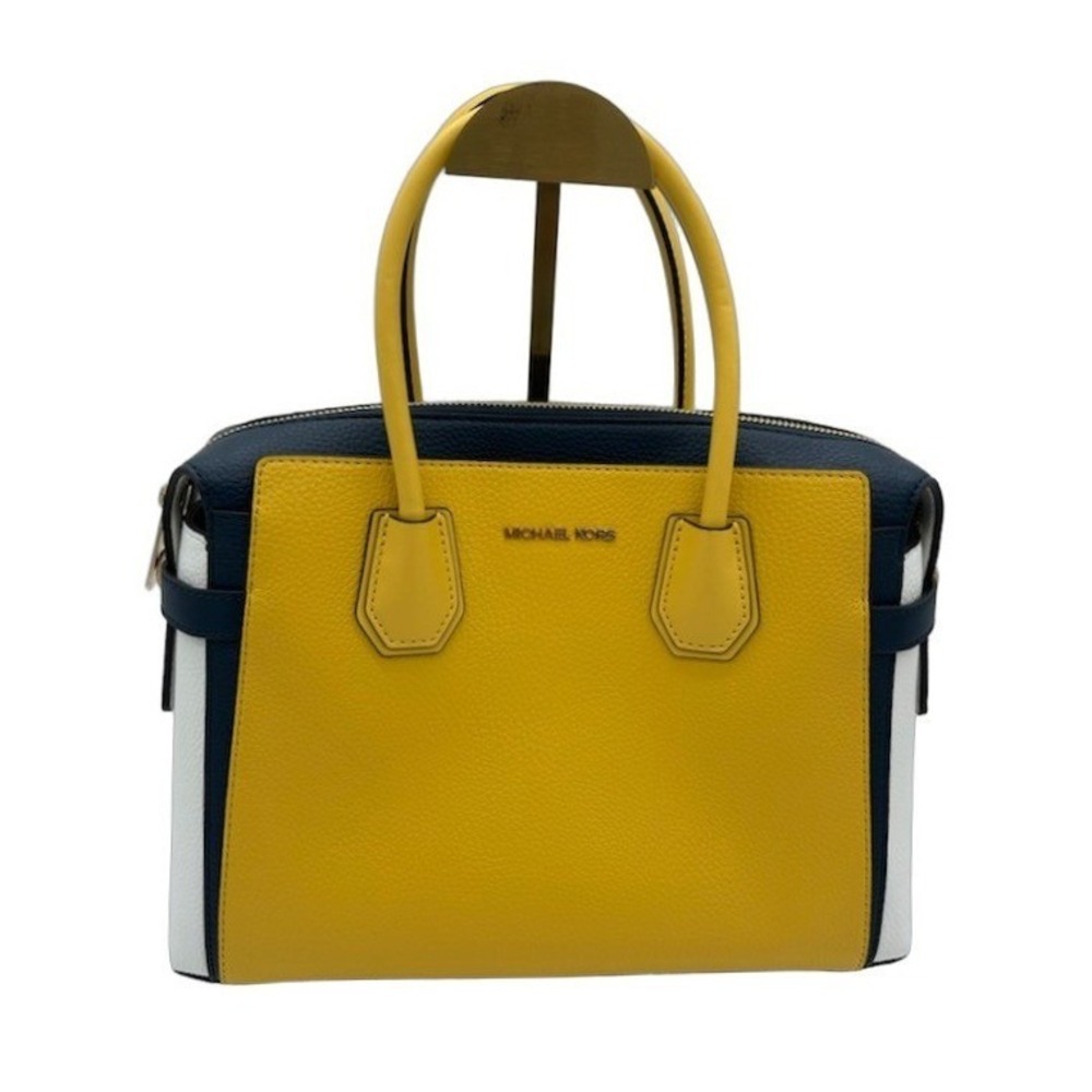 Michael Kors Satchel Women's Yellow Navy White Colorblock Leather Bag Purse Y2K